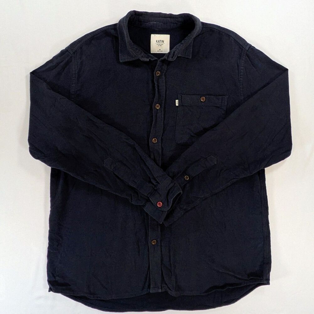Katin Mens med Dark blue Flannel Shirt Long Sleeve Button Down Cotton Gorpcore